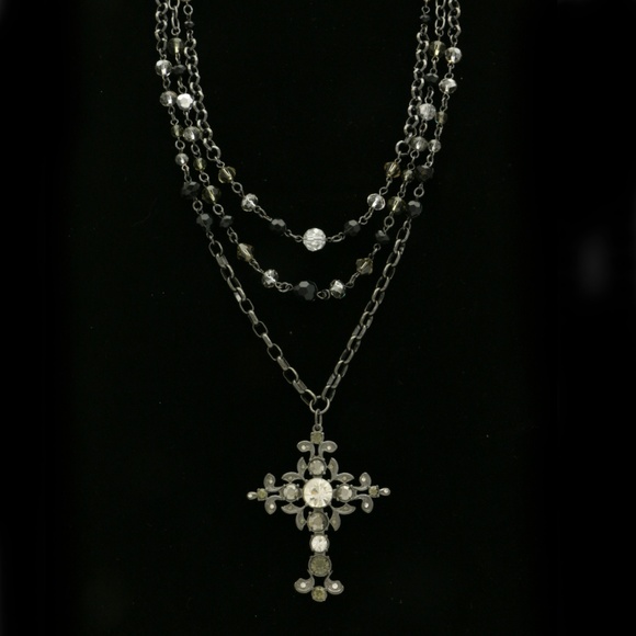 Cross Statement-Necklace Dark-Silver/Black NWOT - Picture 3 of 3